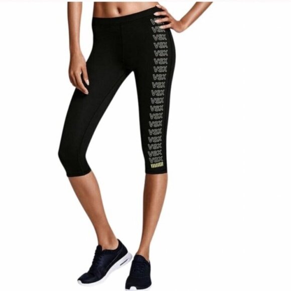 NEW Victoria's Secret Pink Logo Spell Out Capri Black Legging Pants Size Small - Picture 6 of 16